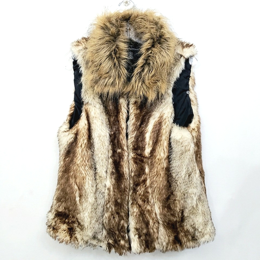 INC International Concepts Faux Fur Warm Brown Neutral Shades Collared Vest